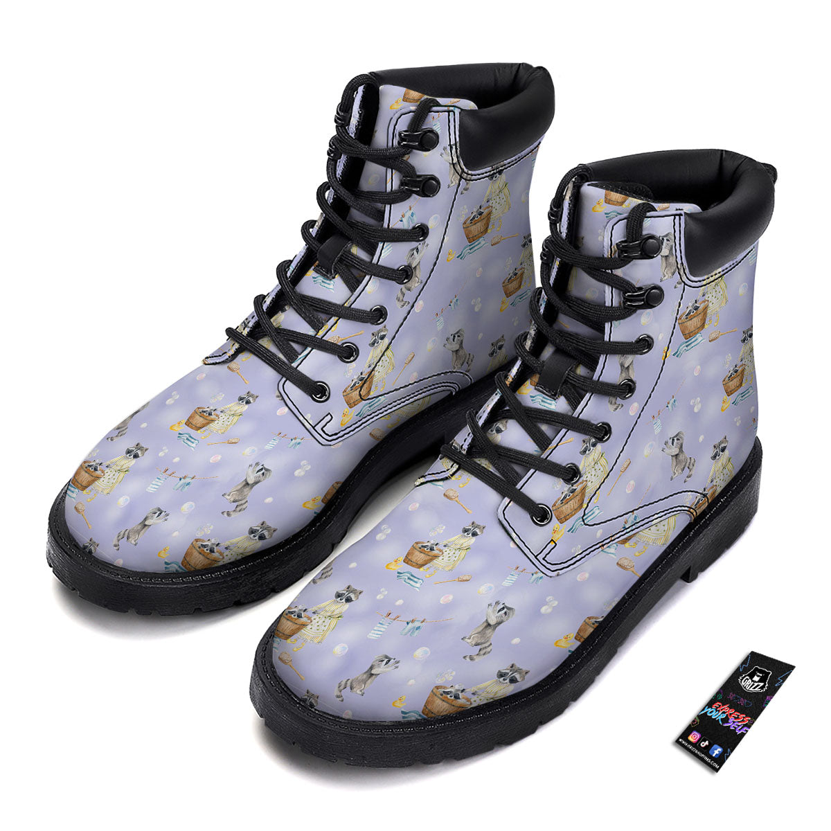 Raccoon Watercolor Print Pattern Boots-grizzshop