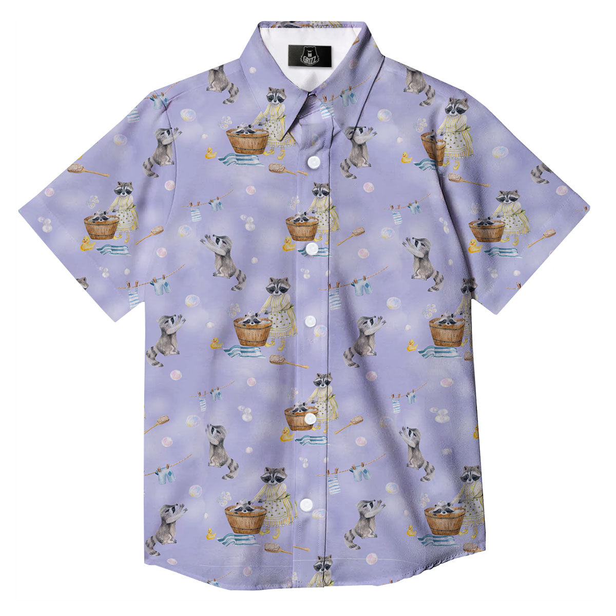 Raccoon Watercolor Print Pattern Button Up Shirt-grizzshop