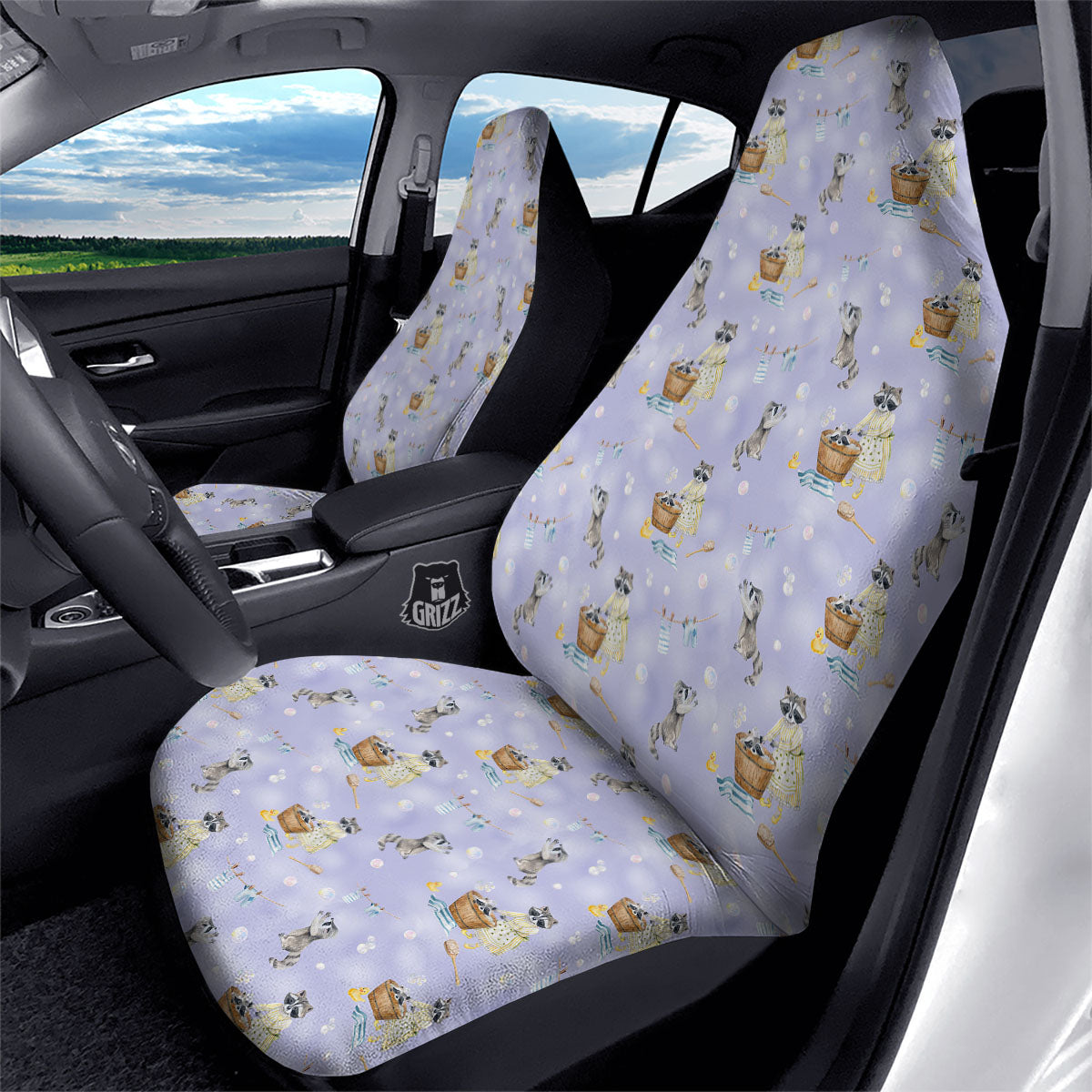 Raccoon Watercolor Print Pattern Car Seat Covers-grizzshop