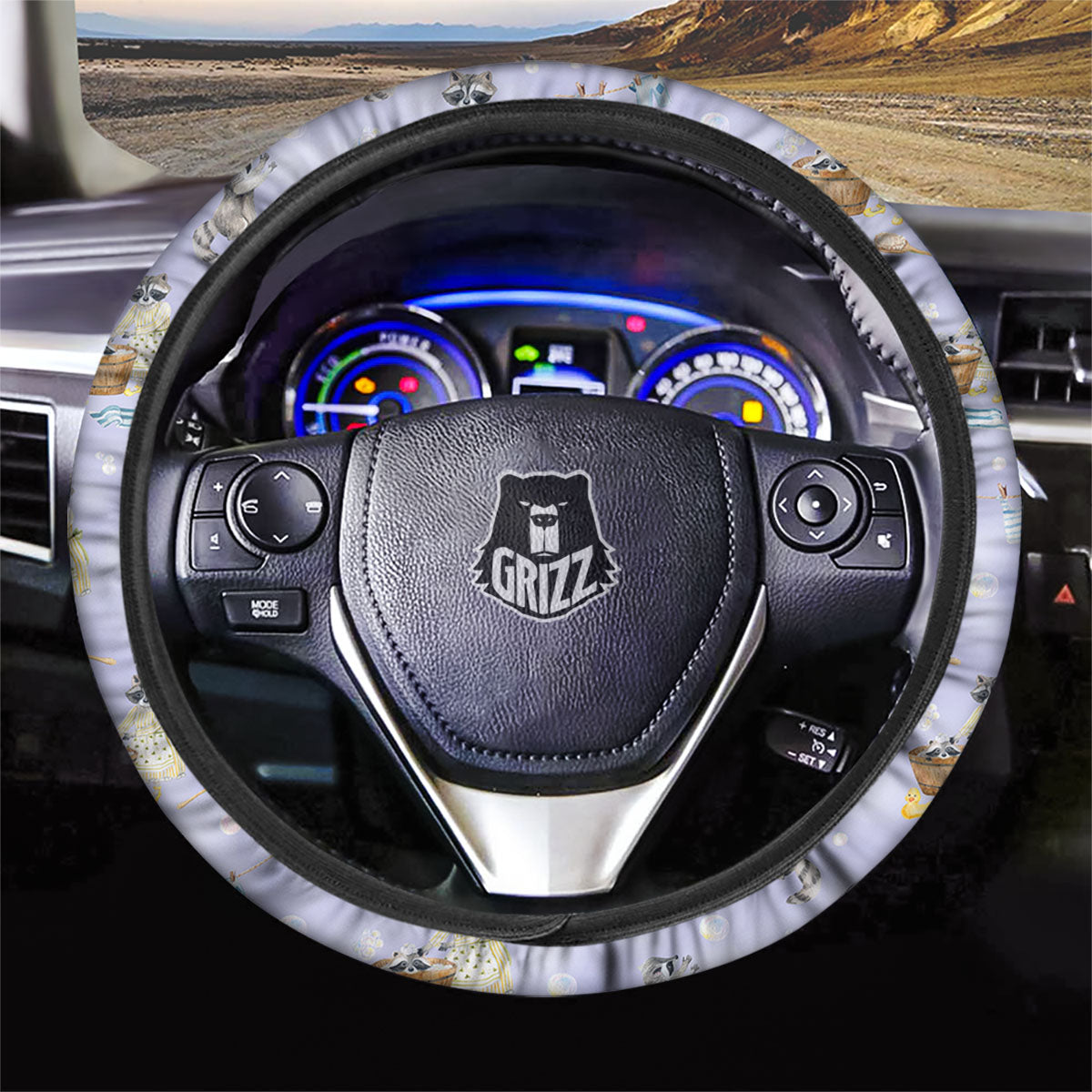 Raccoon Watercolor Print Pattern Car Steering Wheel Cover-grizzshop
