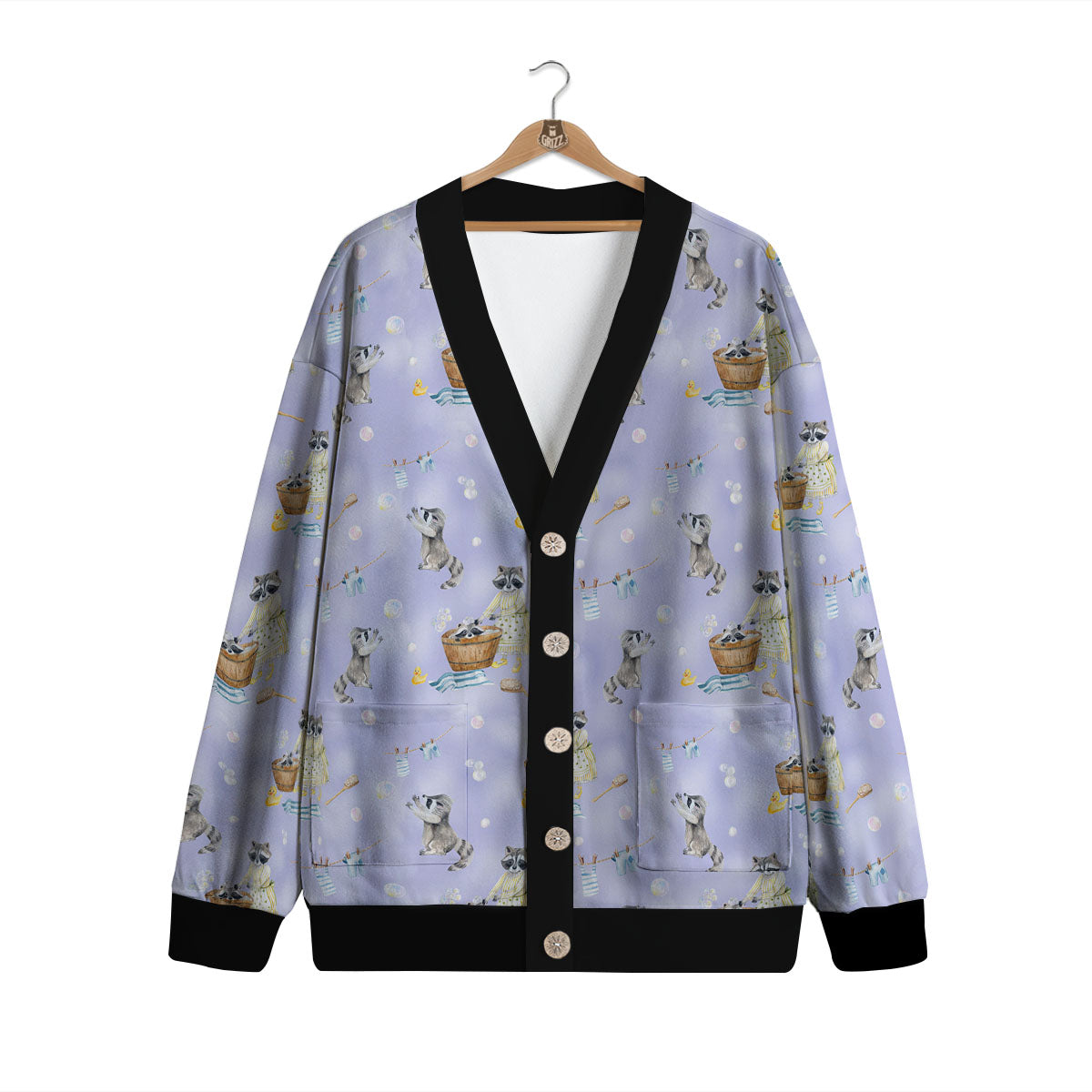 Raccoon Watercolor Print Pattern Cardigan-grizzshop