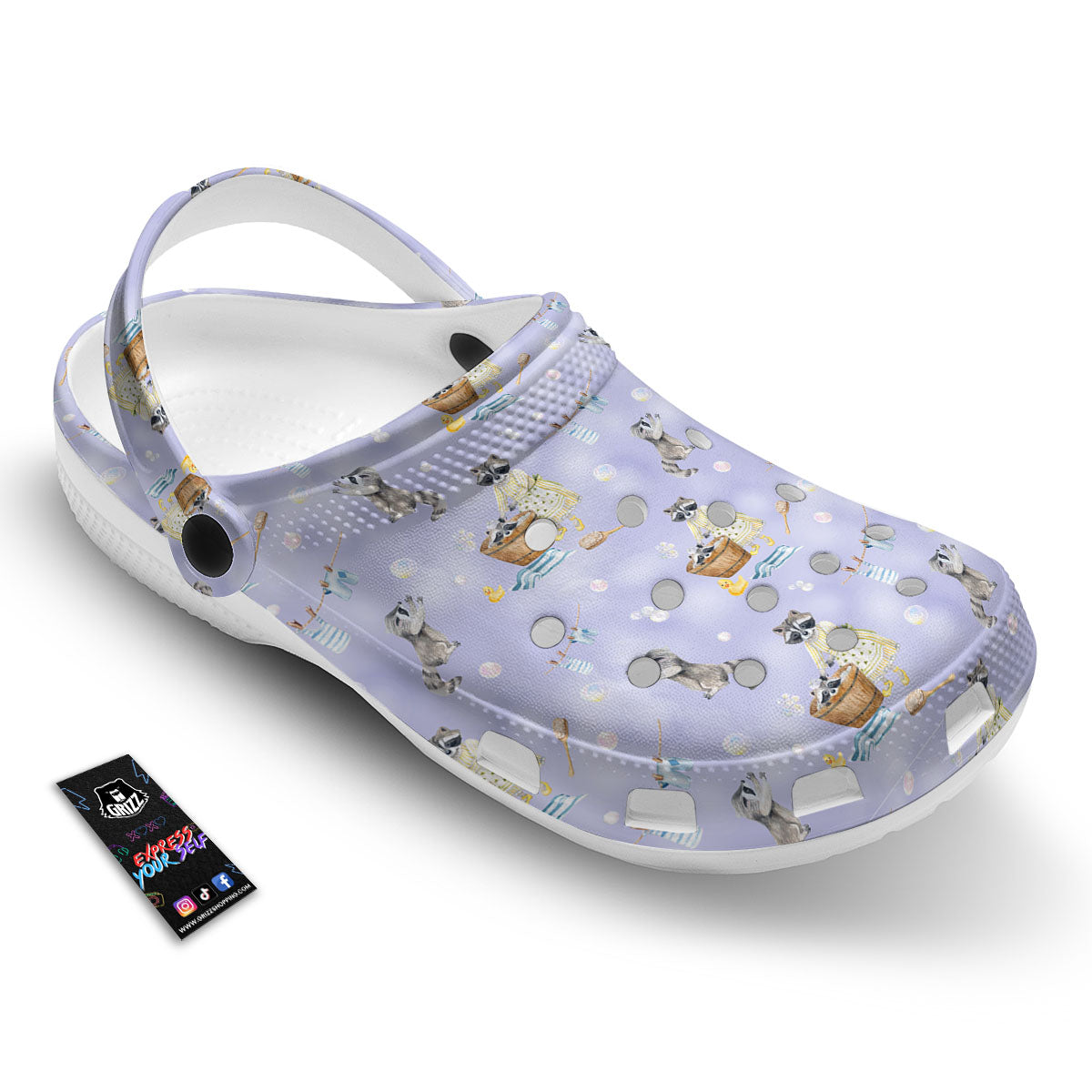 Raccoon Watercolor Print Pattern Clog-grizzshop