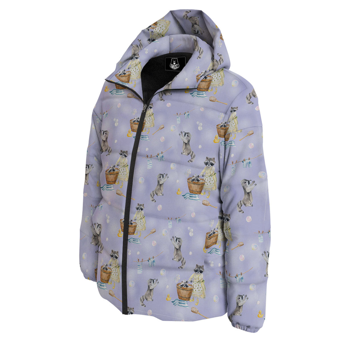 Raccoon Watercolor Print Pattern Down Jacket-grizzshop