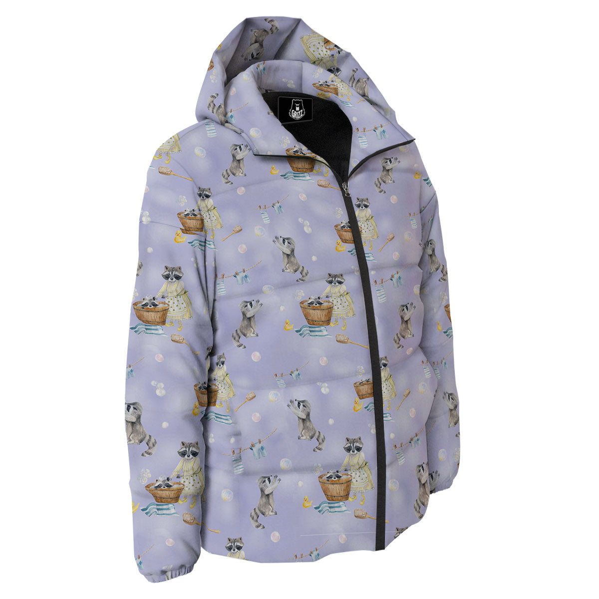 Raccoon Watercolor Print Pattern Down Jacket-grizzshop