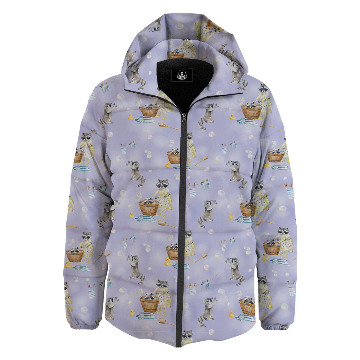Raccoon Watercolor Print Pattern Down Jacket-grizzshop