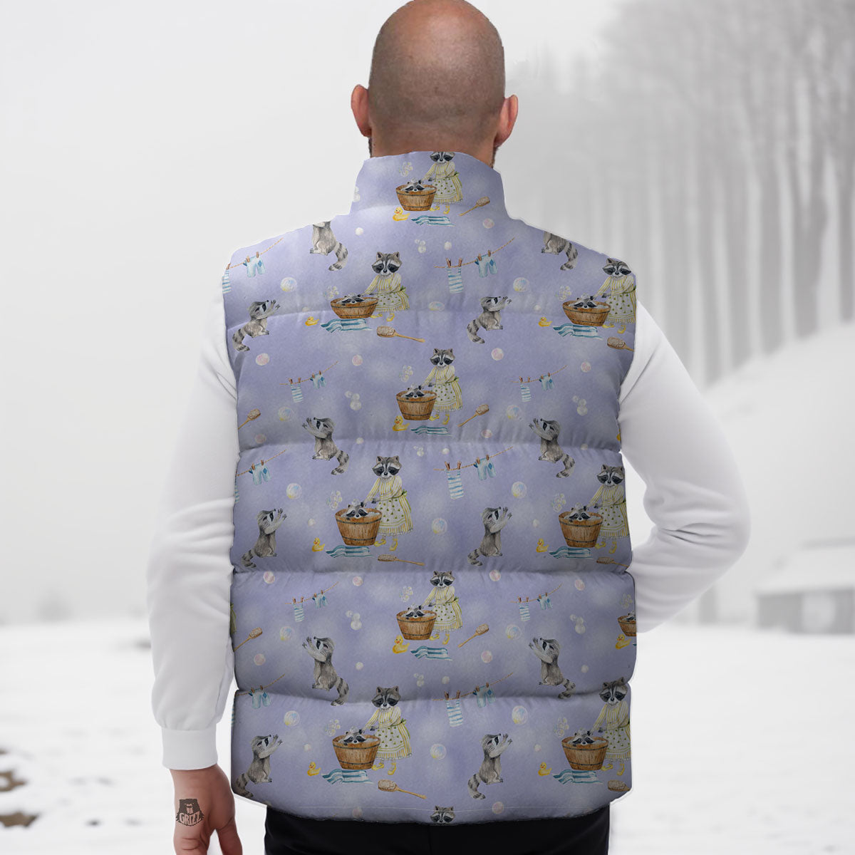 Raccoon Watercolor Print Pattern Down Vest