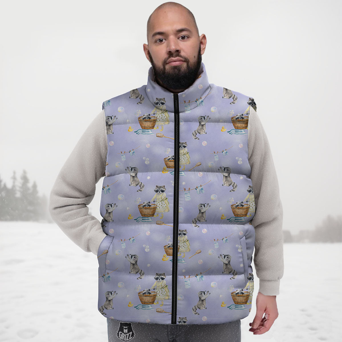 Raccoon Watercolor Print Pattern Down Vest