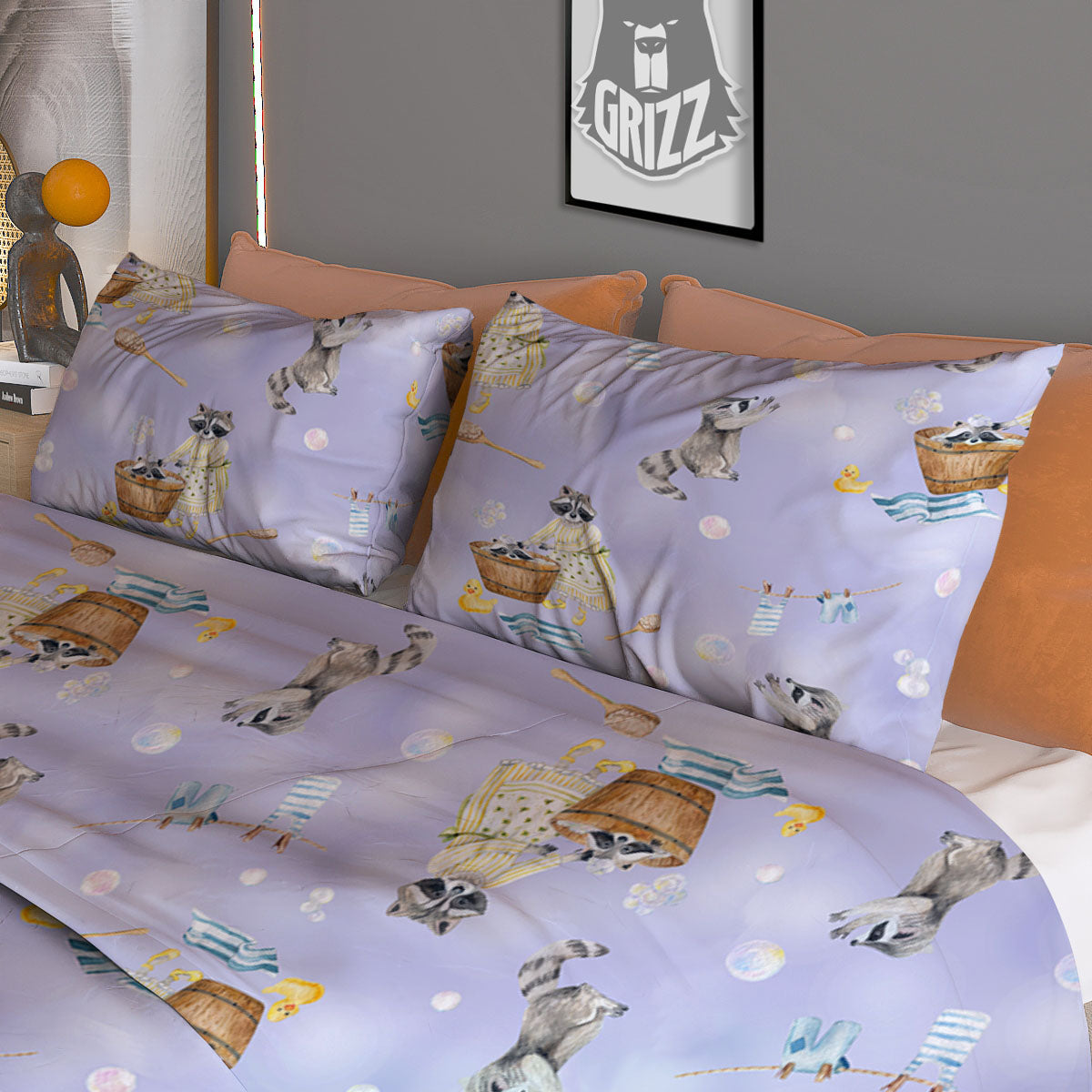 Raccoon Watercolor Print Pattern Duvet Cover Bedding Set
