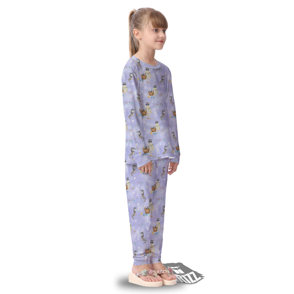 Raccoon Watercolor Print Pattern Kid's Pajamas-grizzshop