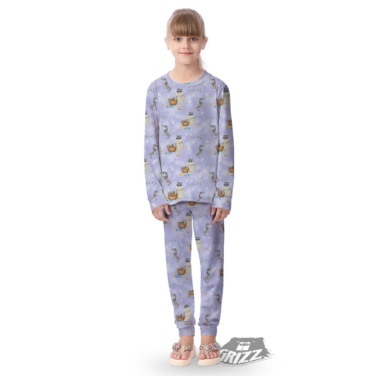 Raccoon Watercolor Print Pattern Kid's Pajamas-grizzshop