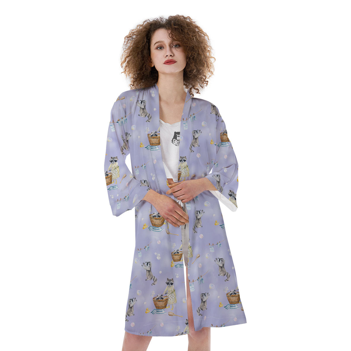 Raccoon Watercolor Print Pattern Kimono-grizzshop