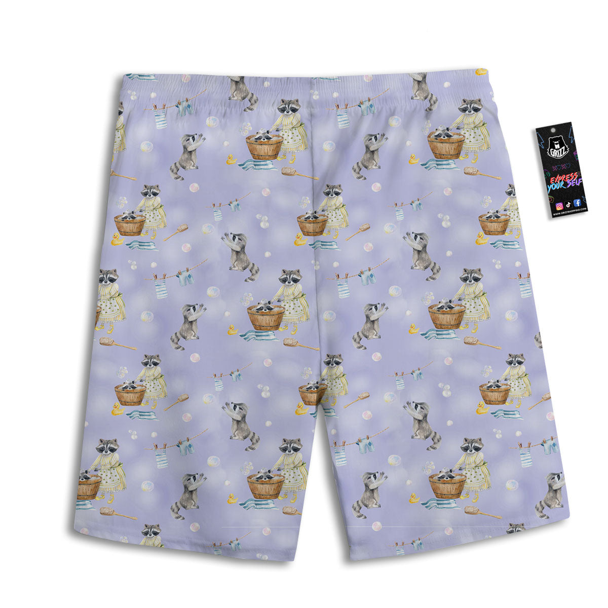 Raccoon Watercolor Print Pattern Men's Athletic Shorts