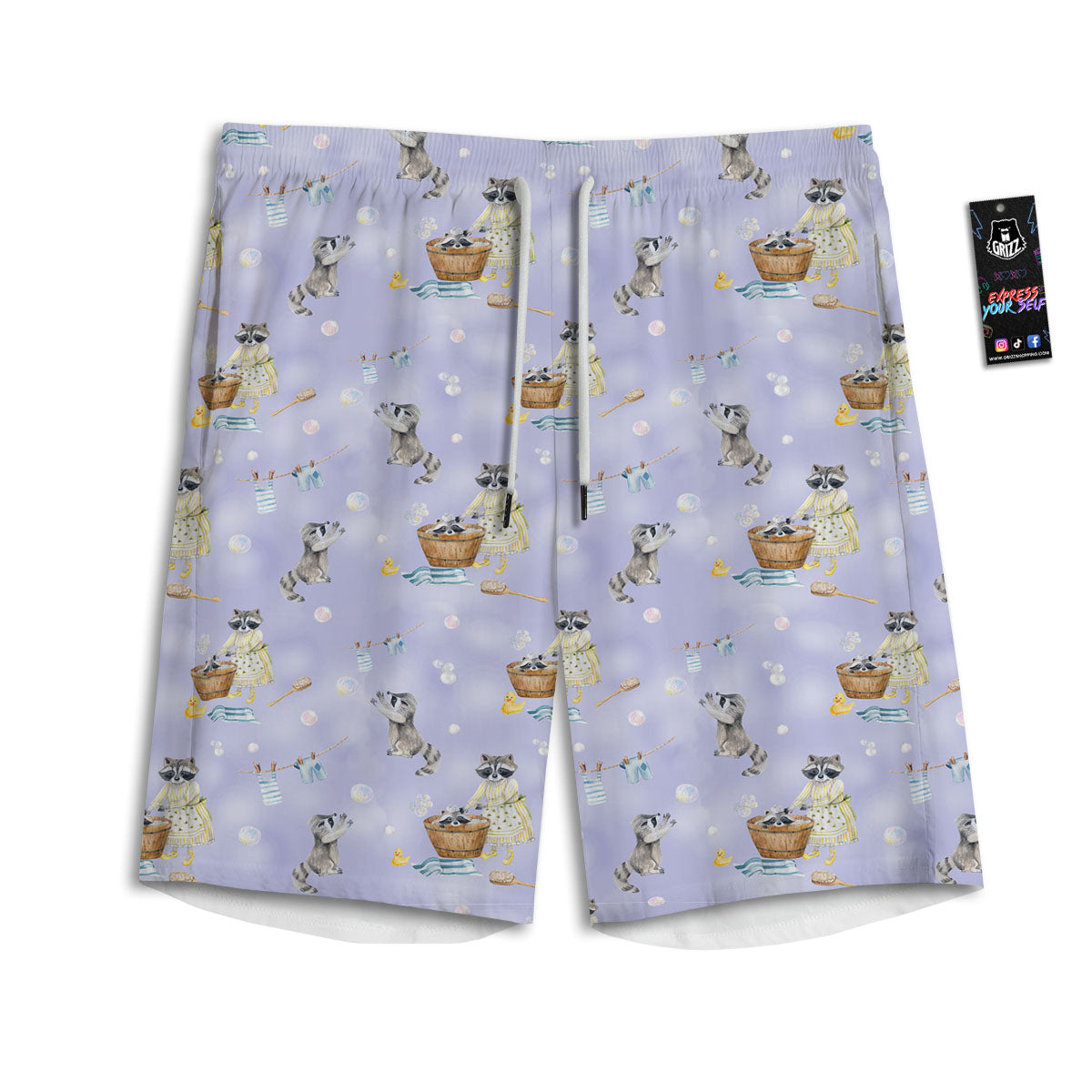 Raccoon Watercolor Print Pattern Men's Athletic Shorts