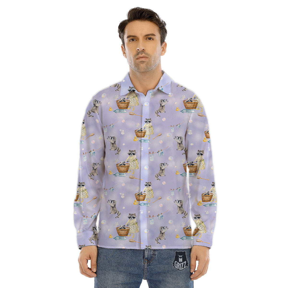 Raccoon Watercolor Print Pattern Men's Dress Shirts-grizzshop