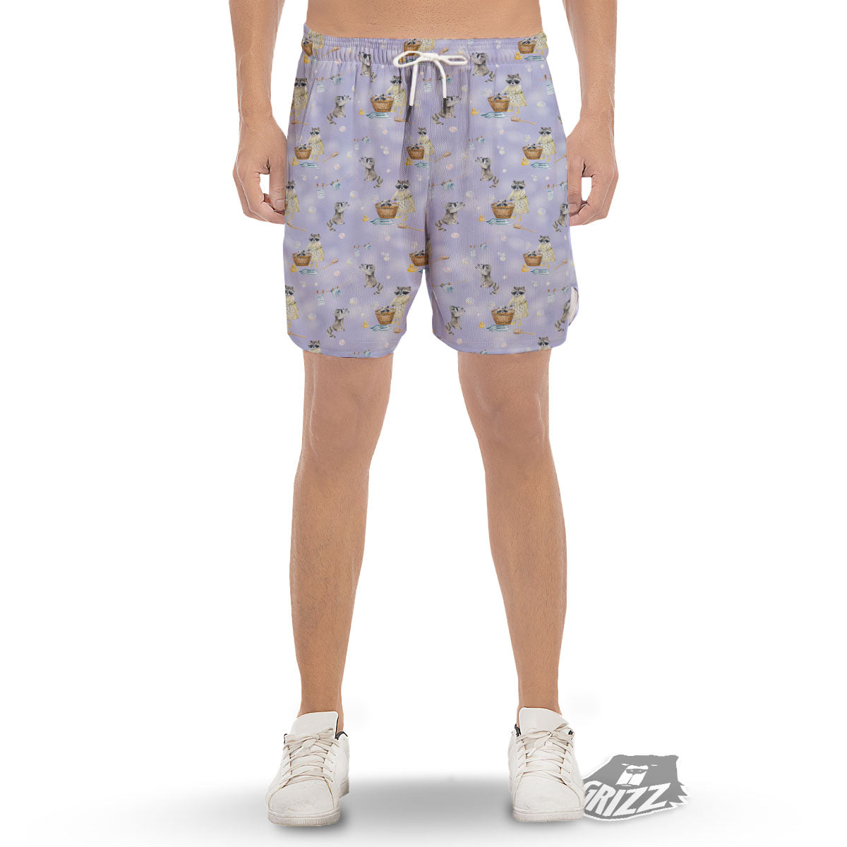 Raccoon Watercolor Print Pattern Men's Gym Shorts-grizzshop