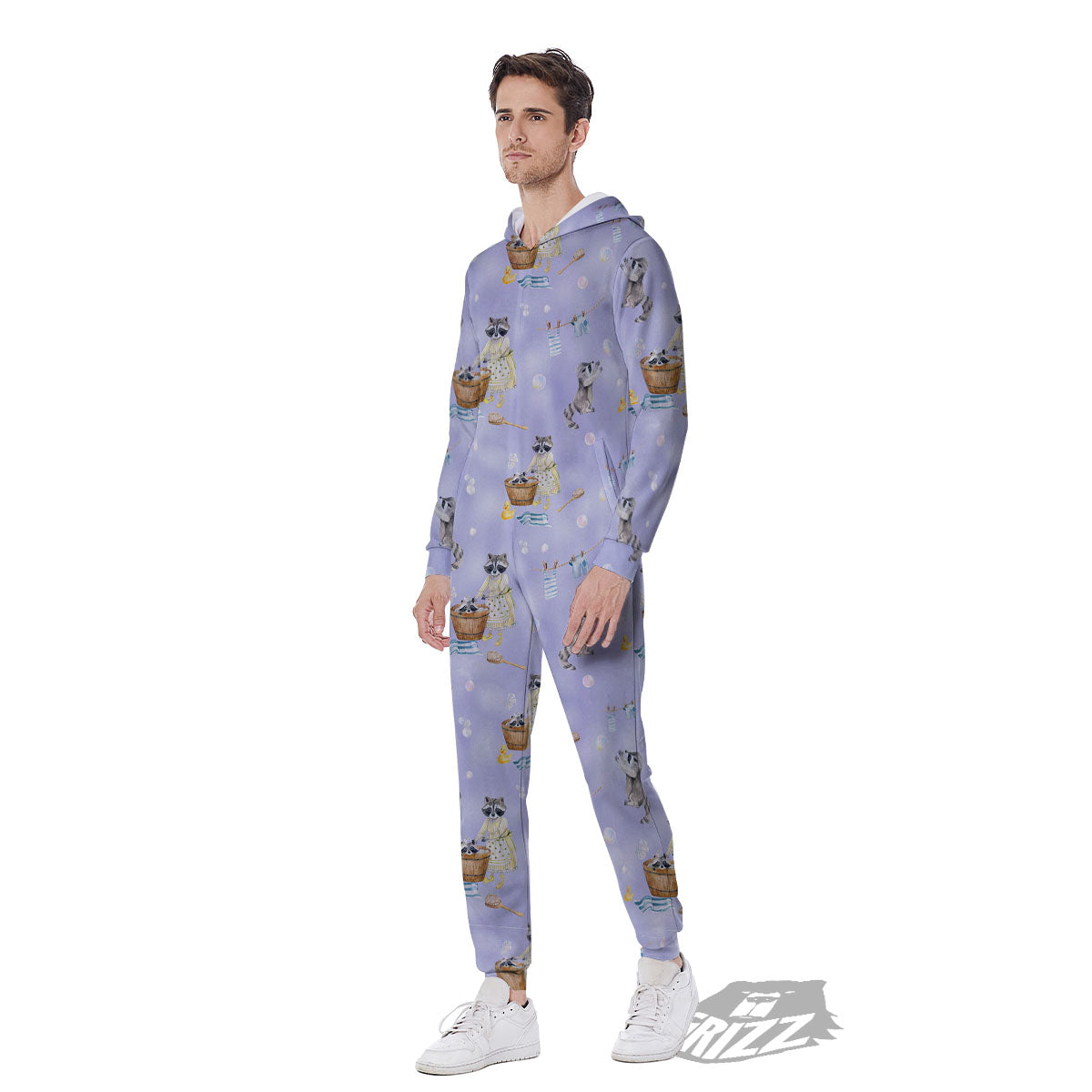 Raccoon Watercolor Print Pattern Men's Jumpsuit-grizzshop