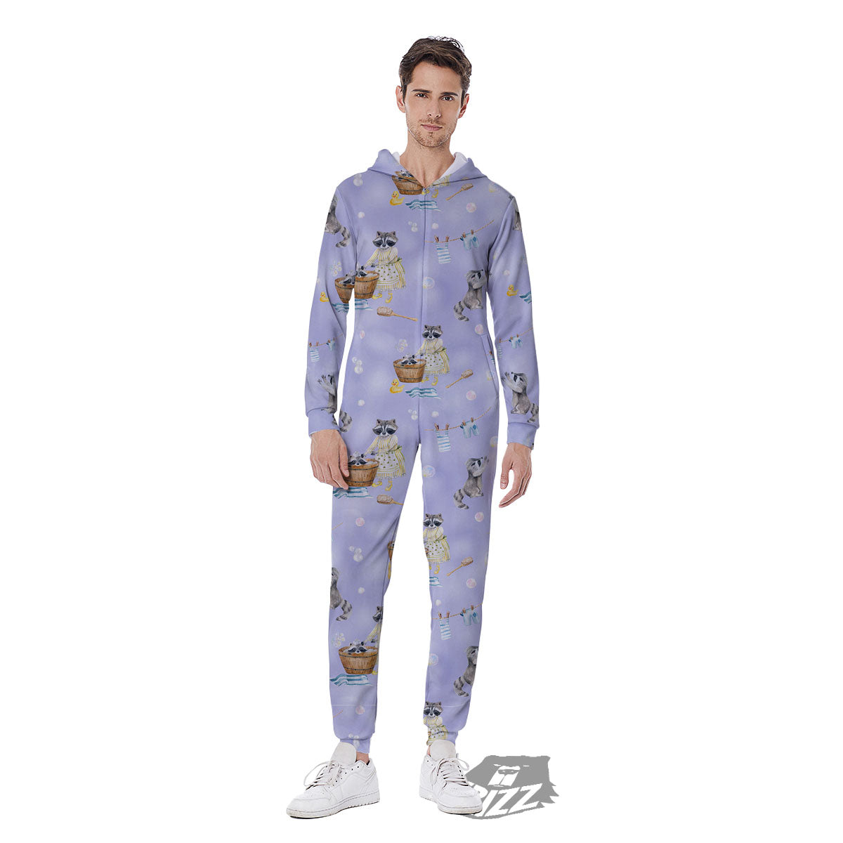Raccoon Watercolor Print Pattern Men's Jumpsuit-grizzshop