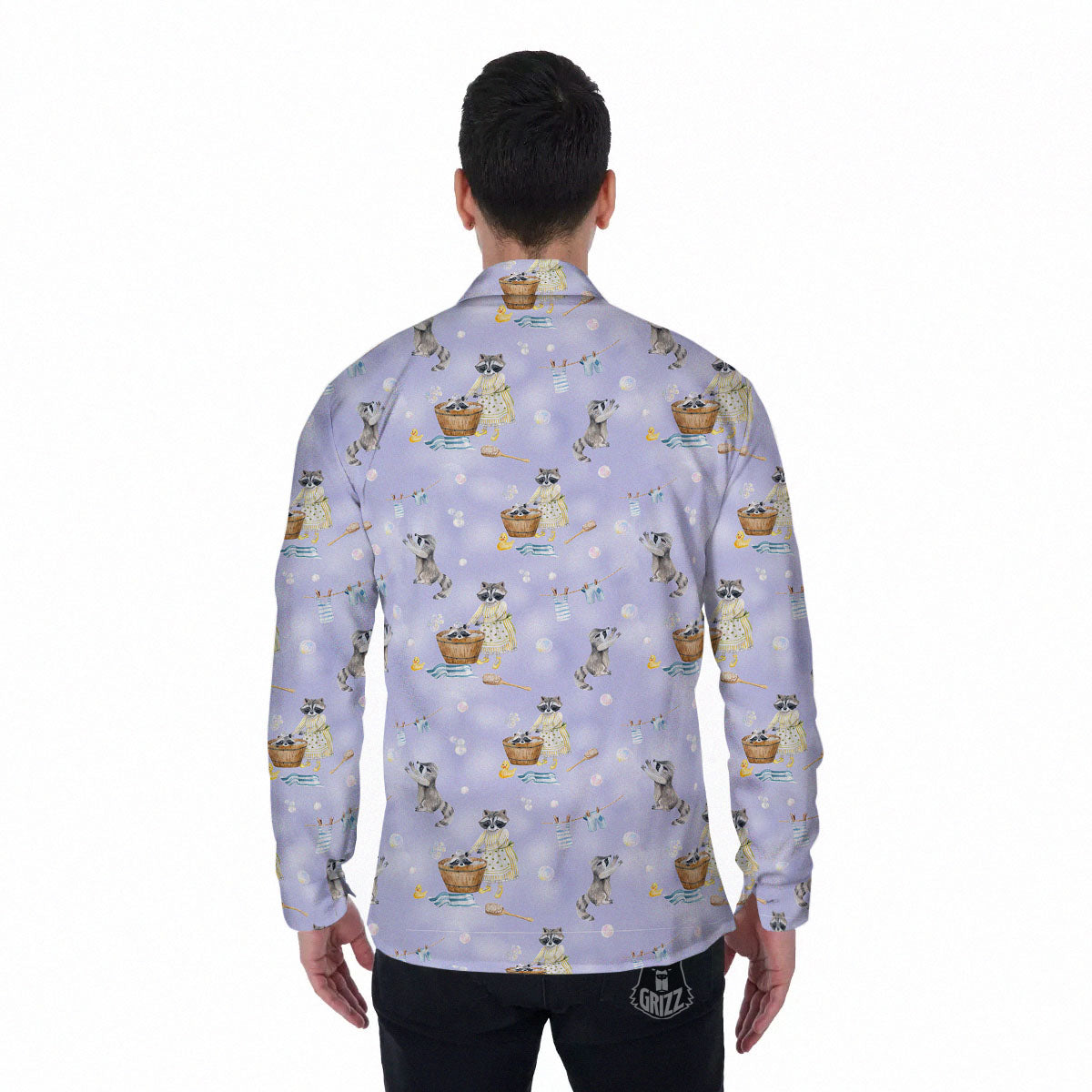 Raccoon Watercolor Print Pattern Men's Long Sleeve Shirts-grizzshop