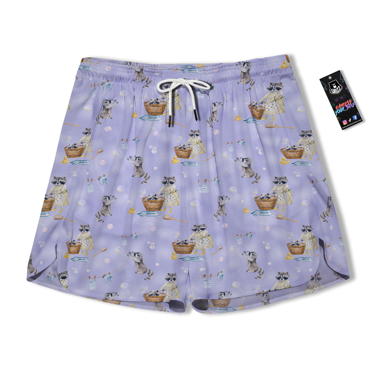 Raccoon Watercolor Print Pattern Men's Running Shorts-grizzshop