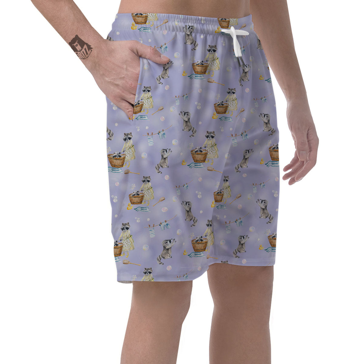 Raccoon Watercolor Print Pattern Men's Shorts-grizzshop