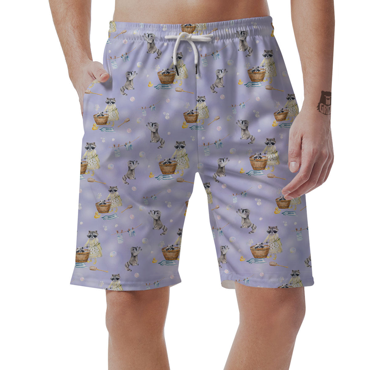 Raccoon Watercolor Print Pattern Men's Shorts-grizzshop