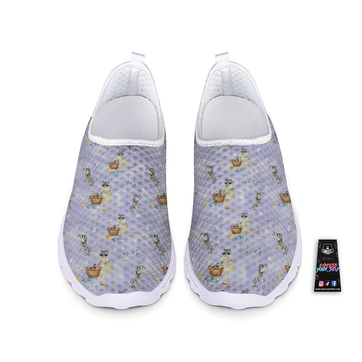 Raccoon Watercolor Print Pattern Nurse Shoes-grizzshop