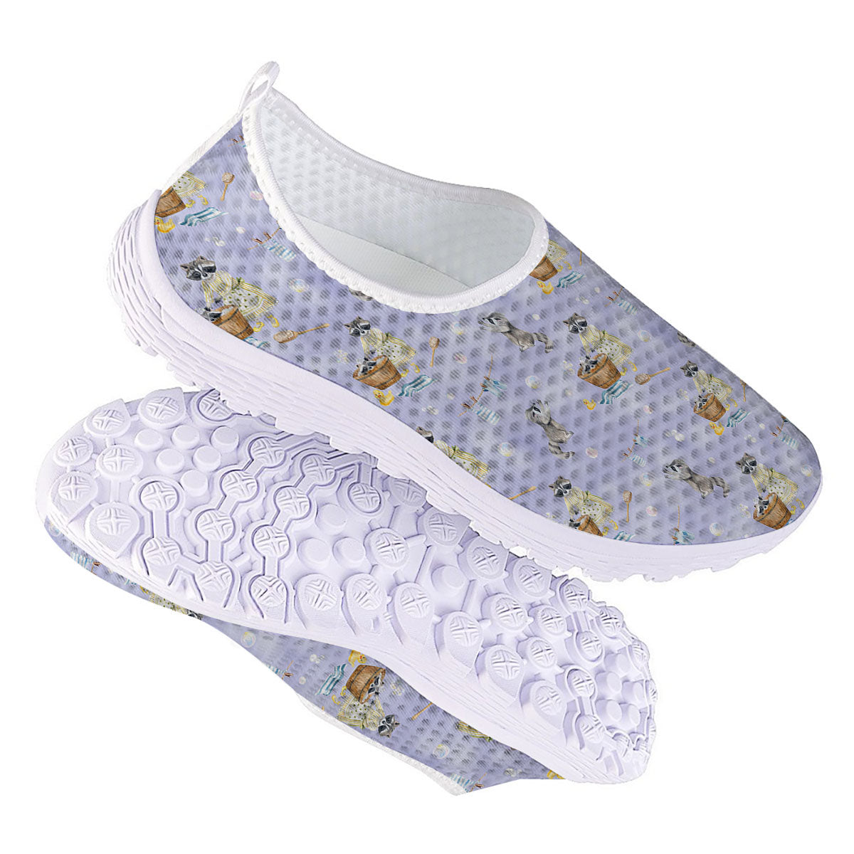 Raccoon Watercolor Print Pattern Nurse Shoes-grizzshop