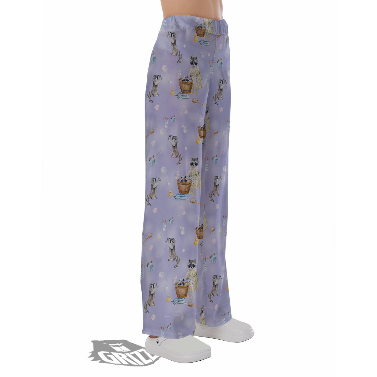 Raccoon Watercolor Print Pattern Pajama Pants-grizzshop