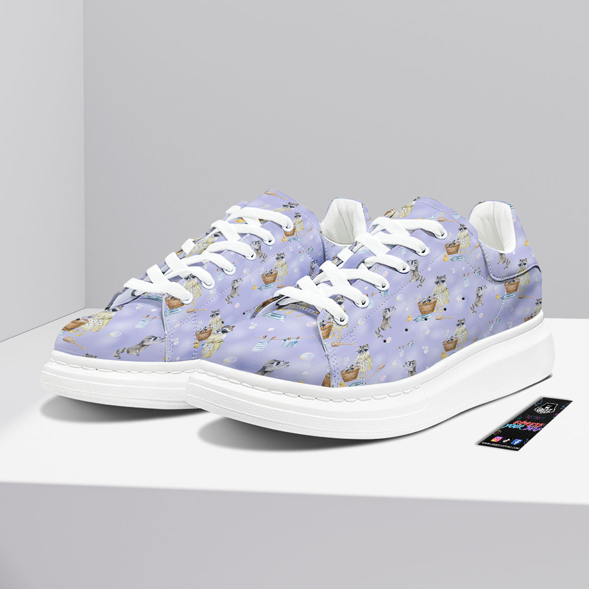 Raccoon Watercolor Print Pattern Platform Shoes-grizzshop
