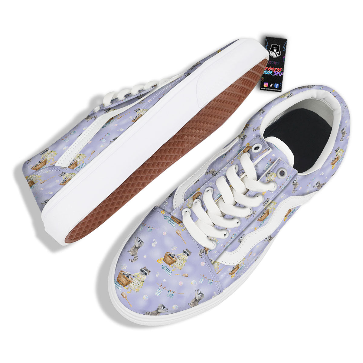 Raccoon Watercolor Print Pattern Skate Shoes-grizzshop