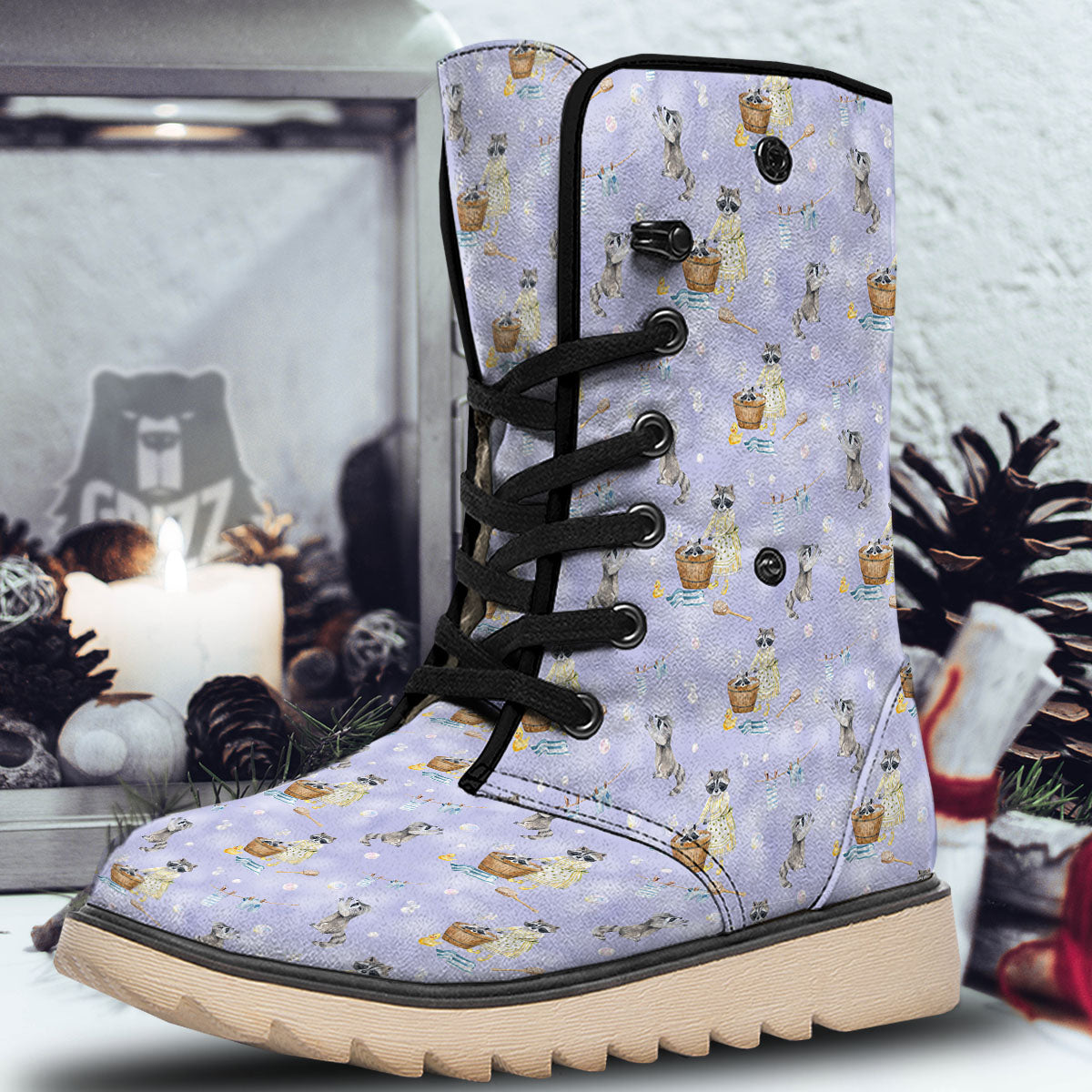 Raccoon Watercolor Print Pattern Snow Boots-grizzshop