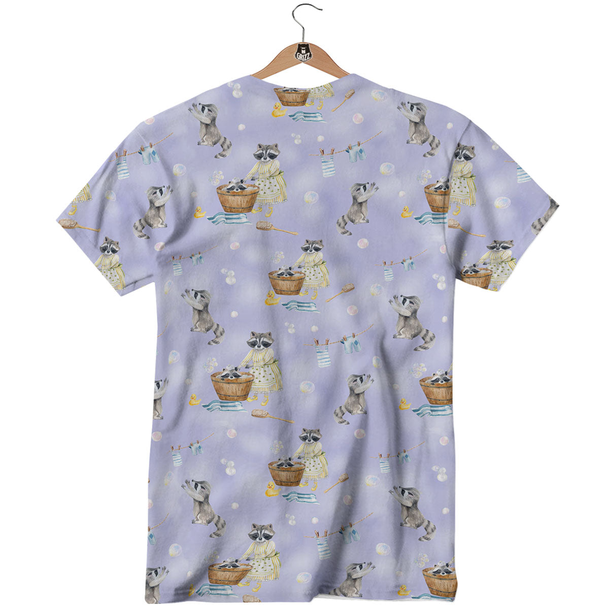 Raccoon Watercolor Print Pattern T-Shirt-grizzshop