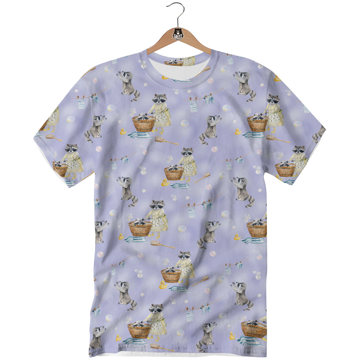 Raccoon Watercolor Print Pattern T-Shirt-grizzshop