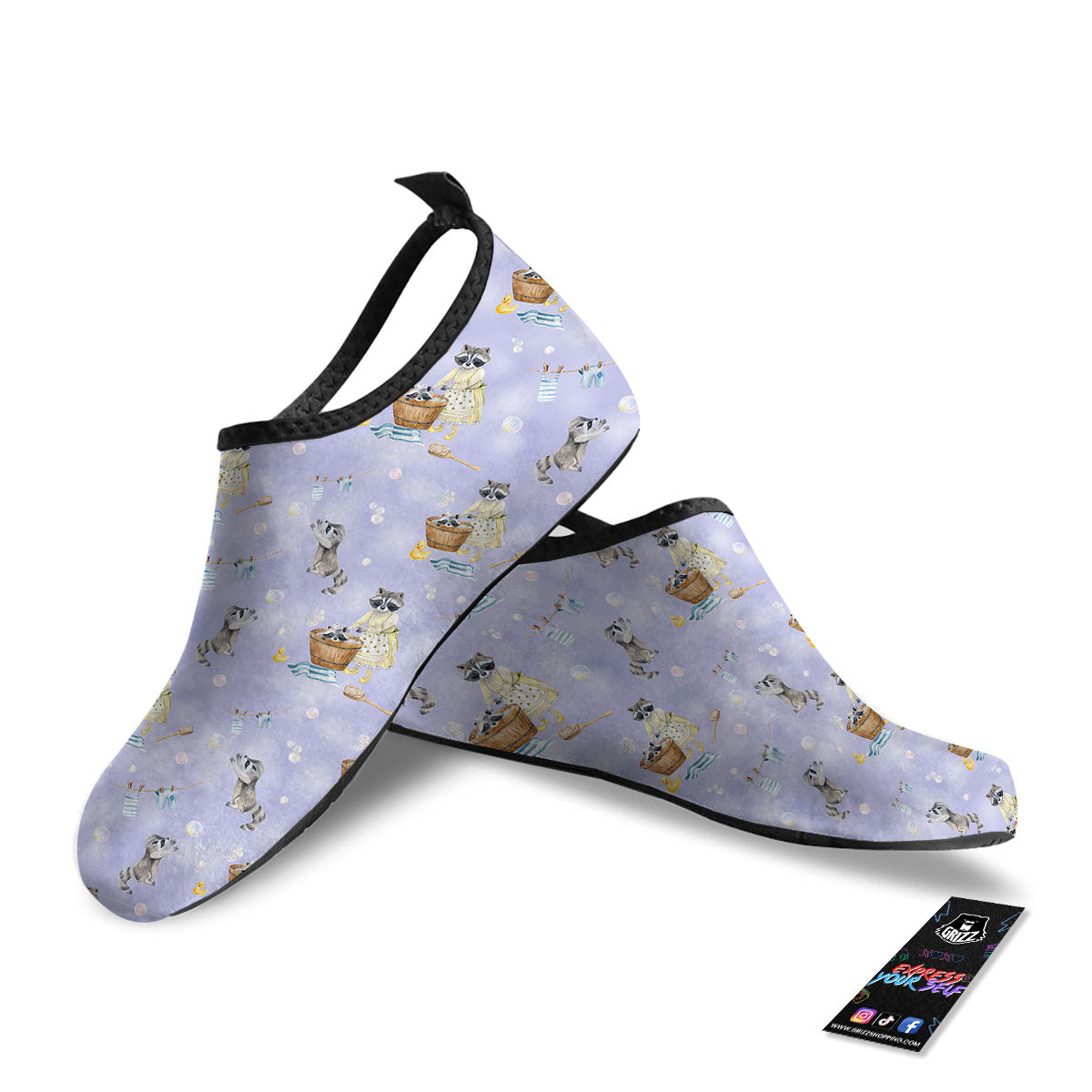 Raccoon Watercolor Print Pattern Water Shoes-grizzshop