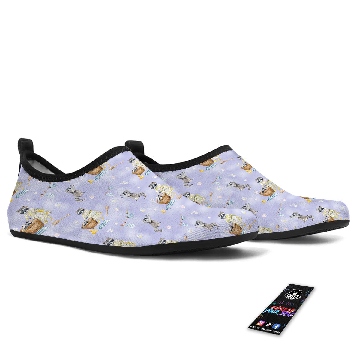 Raccoon Watercolor Print Pattern Water Shoes-grizzshop