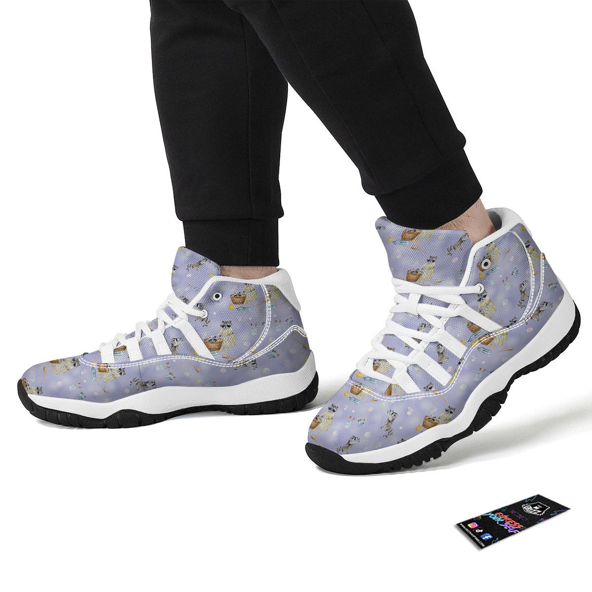 Raccoon Watercolor Print Pattern White Bball Shoes-grizzshop