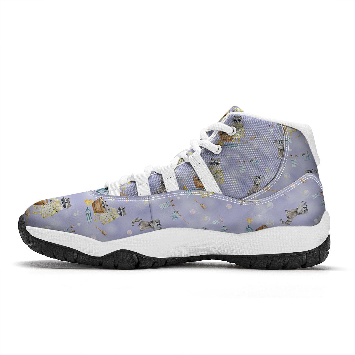 Raccoon Watercolor Print Pattern White Bball Shoes-grizzshop
