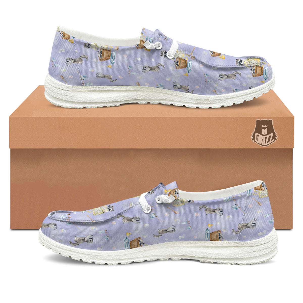 Raccoon Watercolor Print Pattern White Loafers-grizzshop