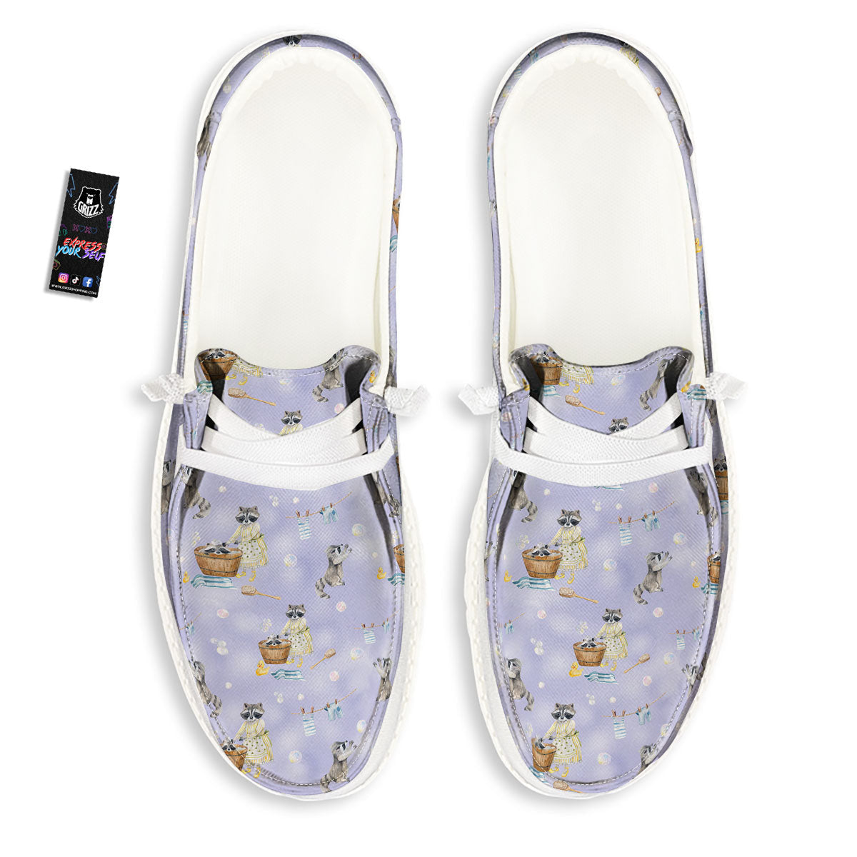 Raccoon Watercolor Print Pattern White Loafers-grizzshop