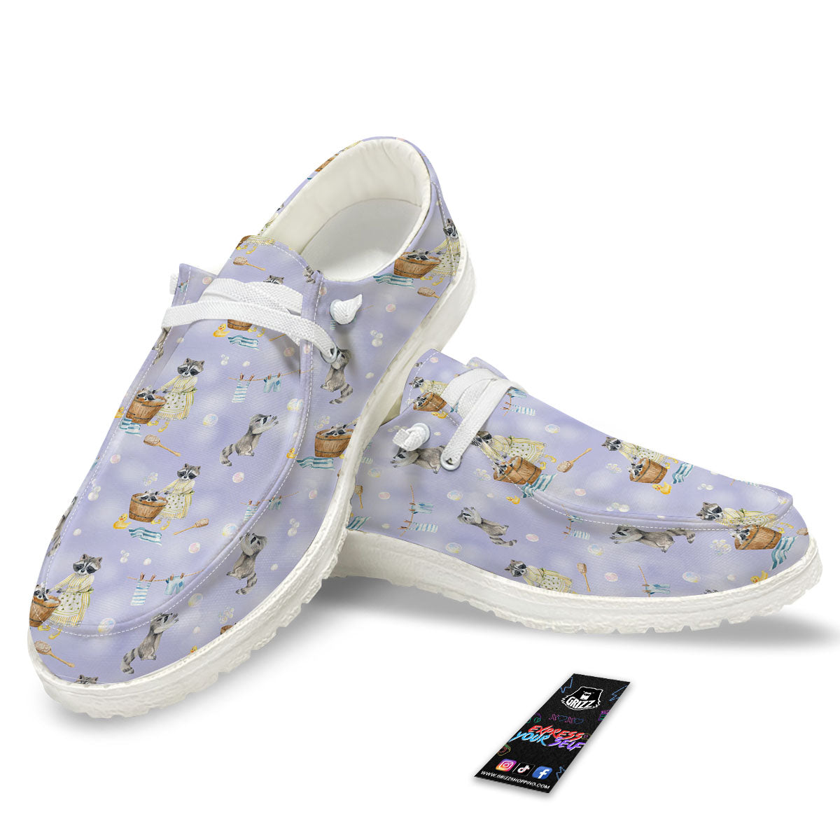 Raccoon Watercolor Print Pattern White Loafers-grizzshop