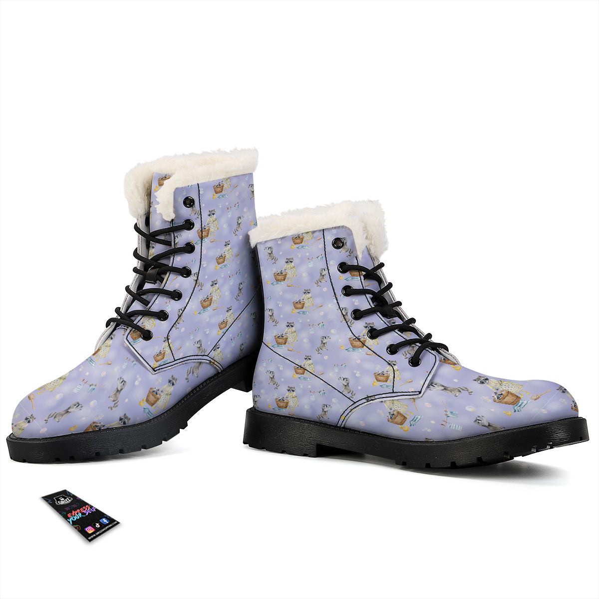 Raccoon Watercolor Print Pattern Winter Boots-grizzshop