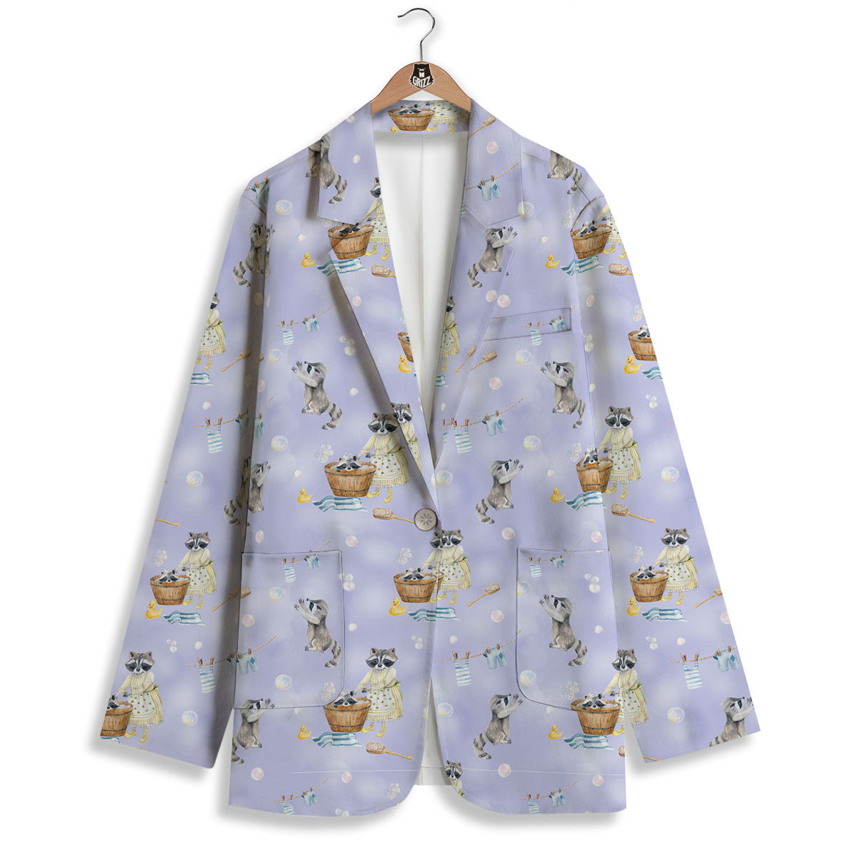 Raccoon Watercolor Print Pattern Women's Blazer-grizzshop