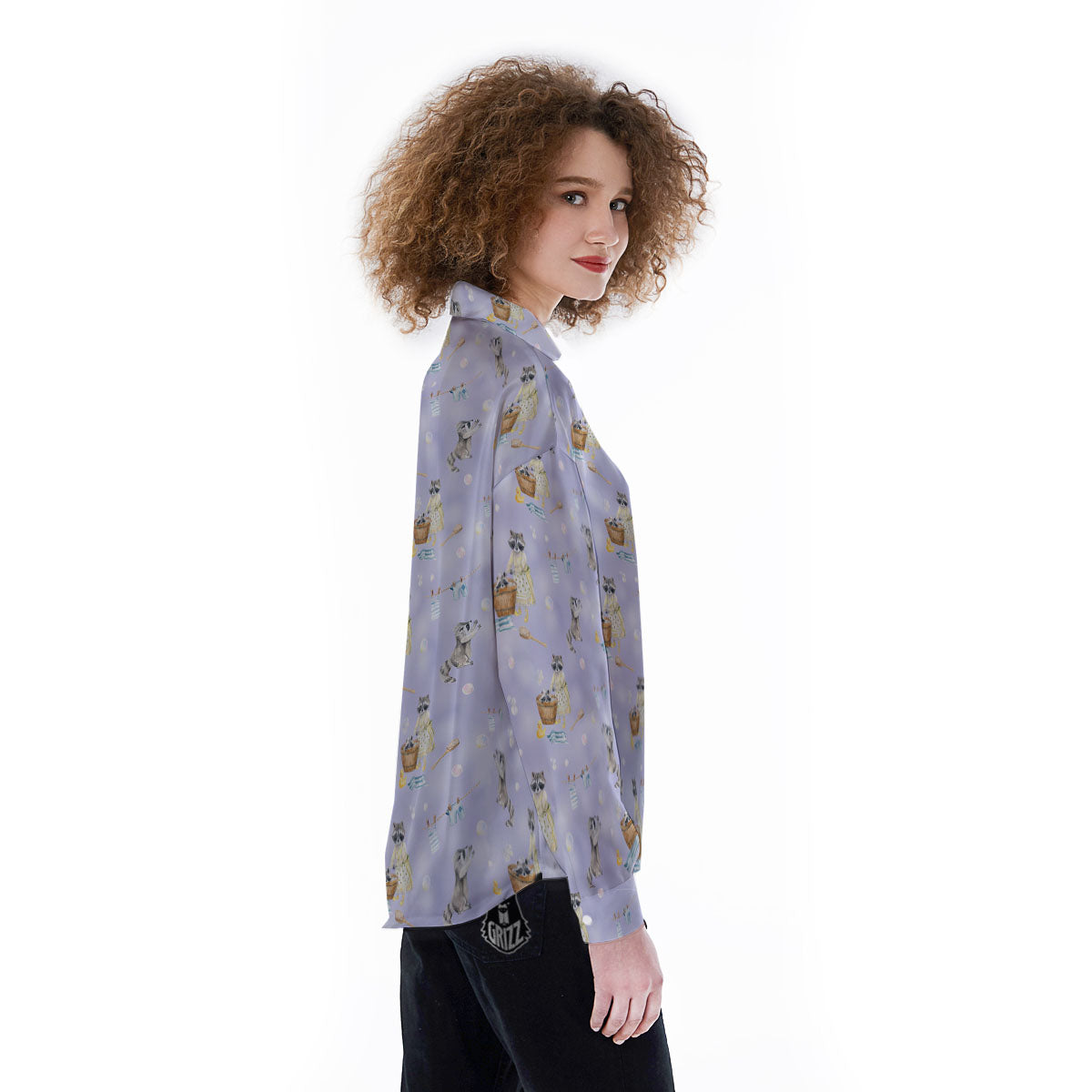 Raccoon Watercolor Print Pattern Women's Long Sleeve Shirts-grizzshop