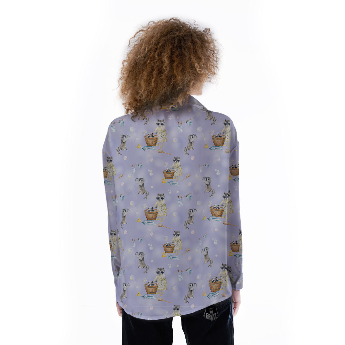 Raccoon Watercolor Print Pattern Women's Long Sleeve Shirts-grizzshop