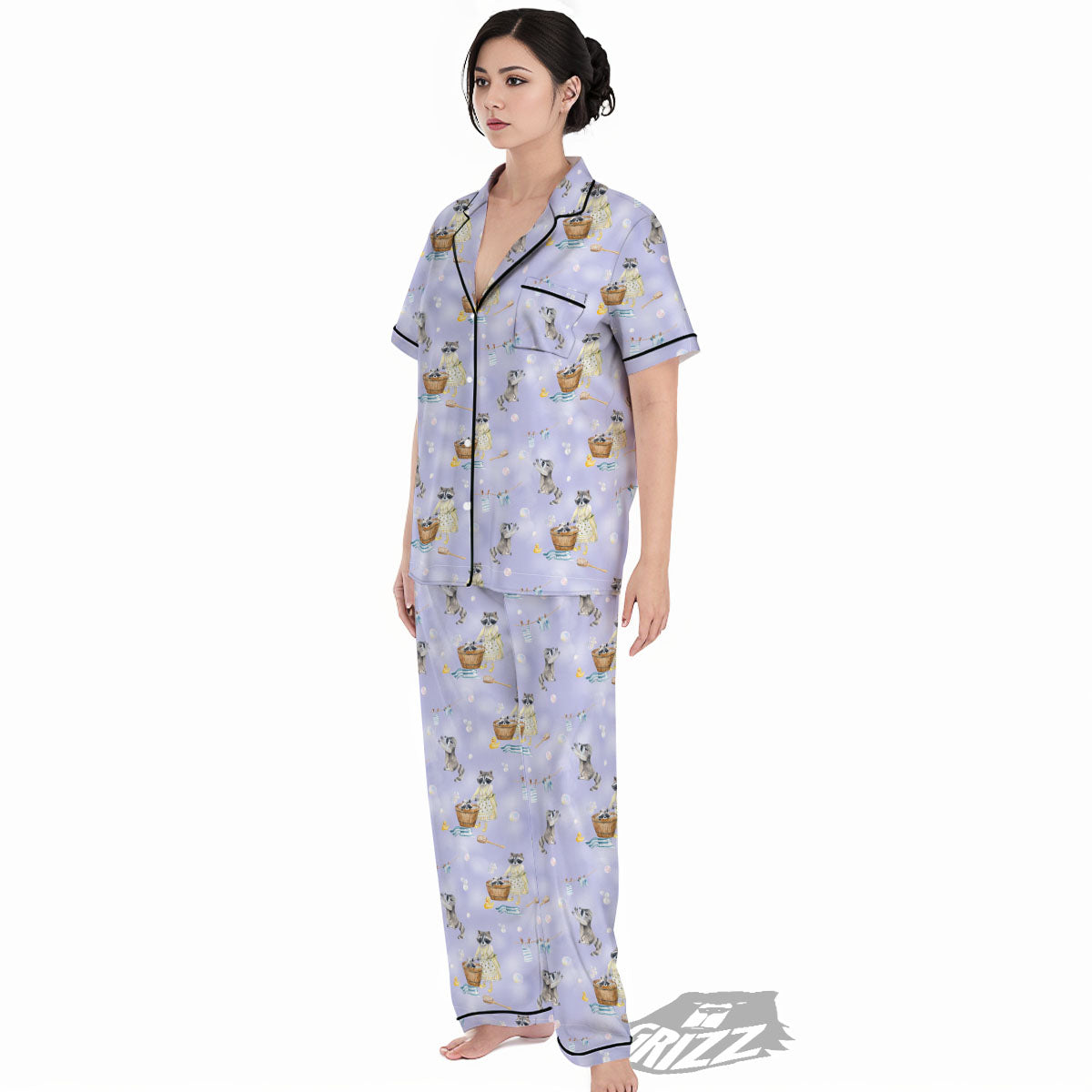 Raccoon Watercolor Print Pattern Women's Pajamas Set-grizzshop