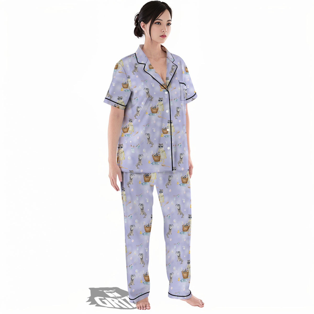 Raccoon Watercolor Print Pattern Women's Pajamas Set-grizzshop