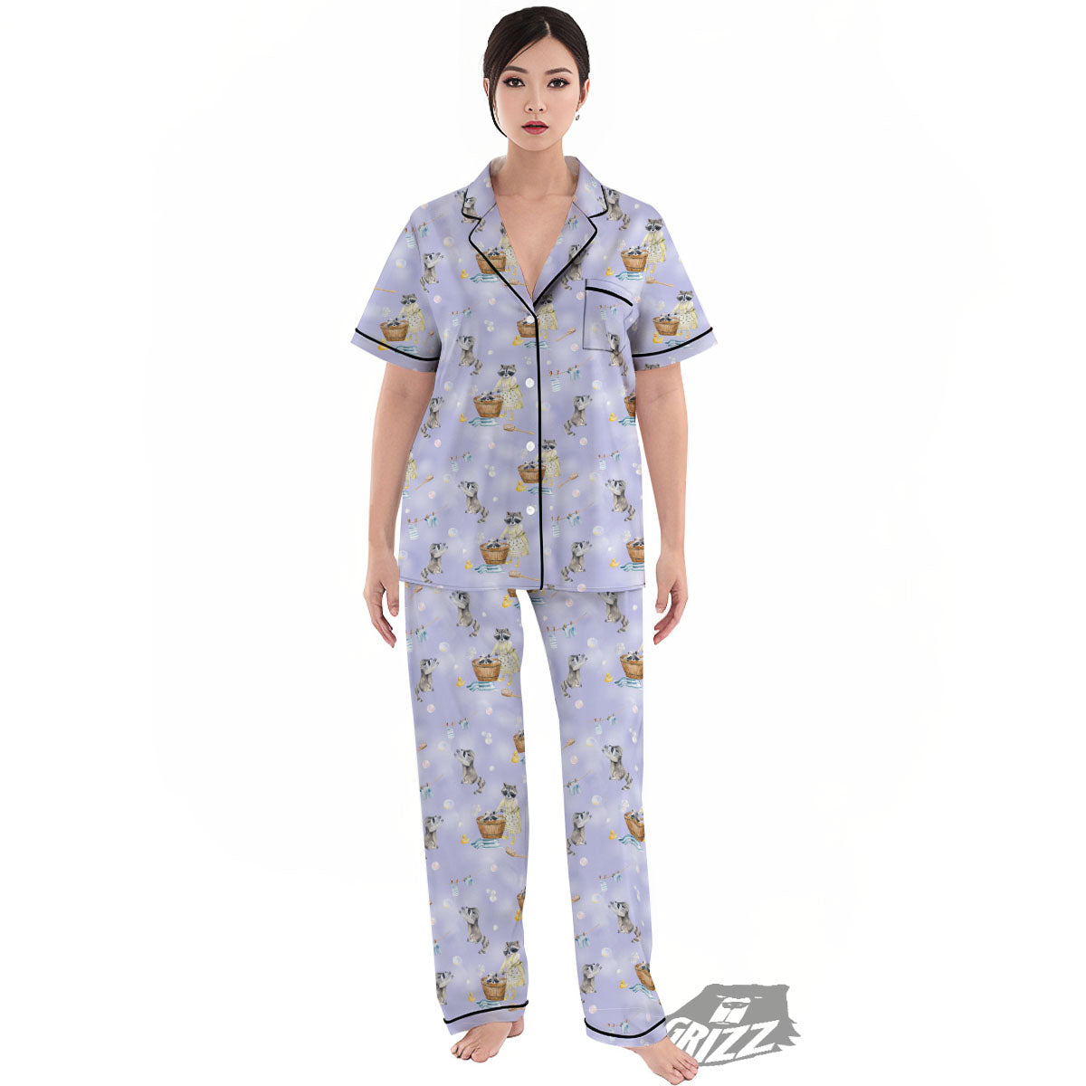 Raccoon Watercolor Print Pattern Women's Pajamas Set-grizzshop
