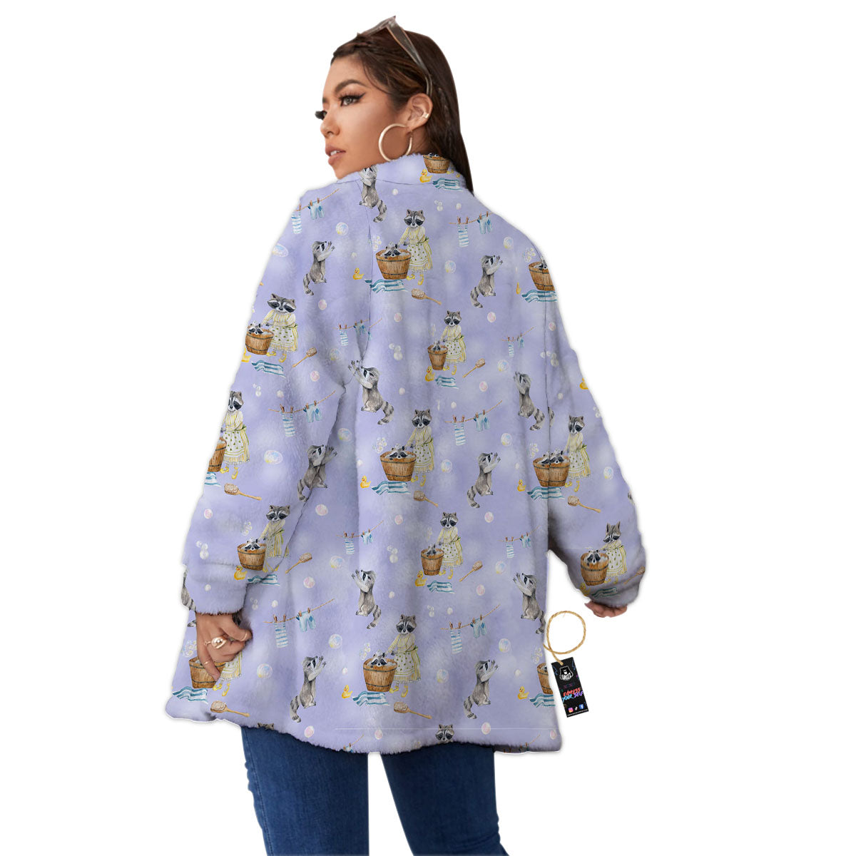 Raccoon Watercolor Print Pattern Women's Sherpa Jacket-grizzshop