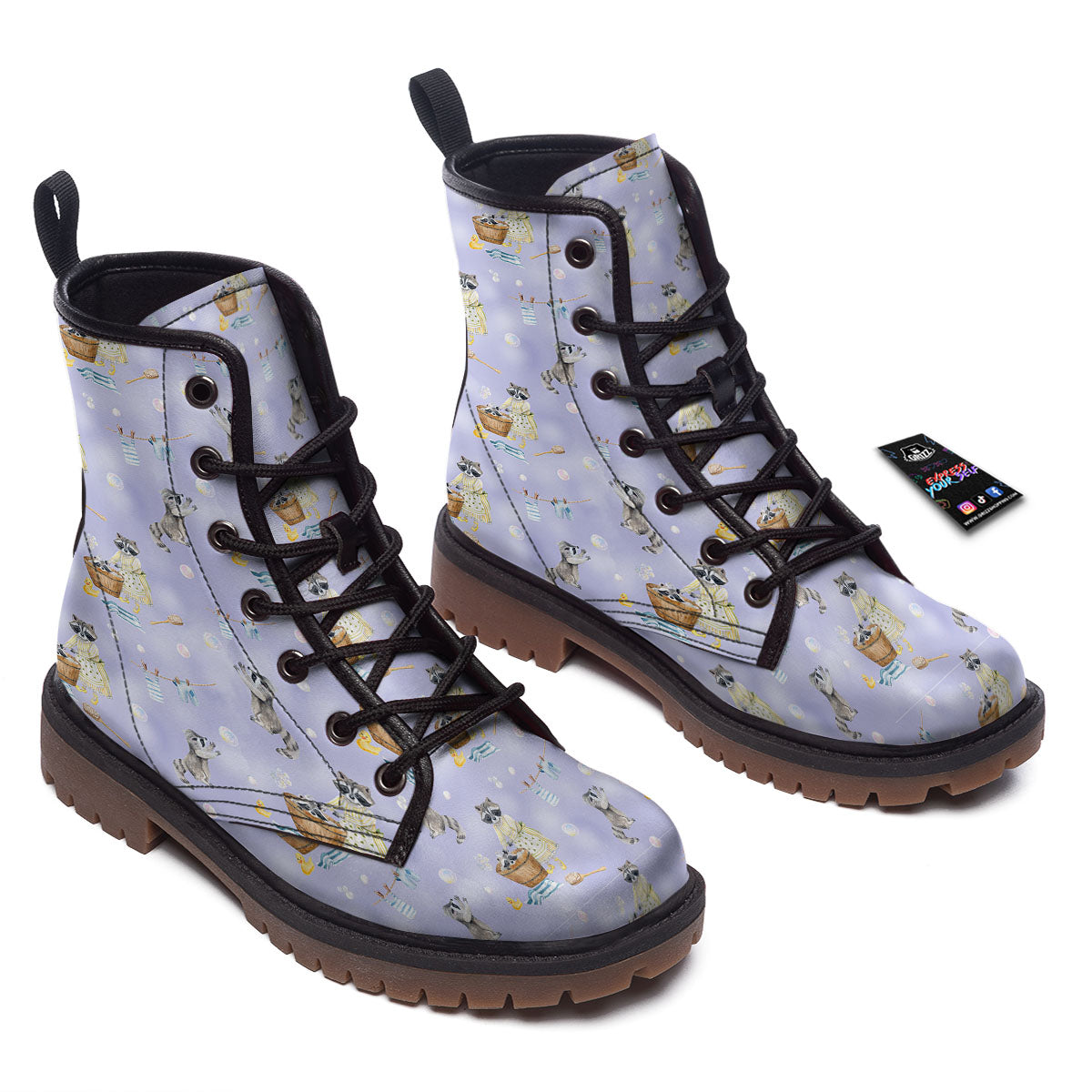 Raccoon Watercolor Print Pattern Work Boots-grizzshop