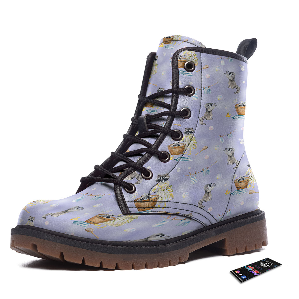 Raccoon Watercolor Print Pattern Work Boots-grizzshop
